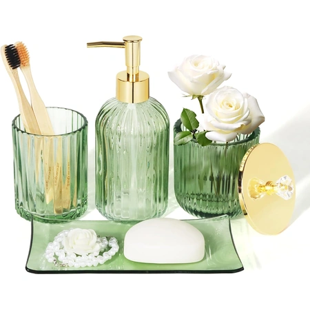 green glass bathroom accessories sets.webp
